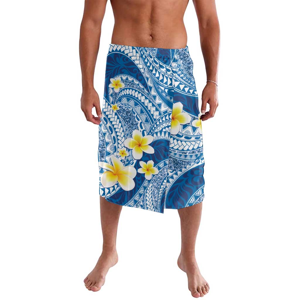 Plumeria Polynesian Blue Glitter Pattern Lavalava