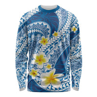 Plumeria Polynesian Blue Glitter Pattern Long Sleeve Shirt