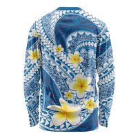 Plumeria Polynesian Blue Glitter Pattern Long Sleeve Shirt