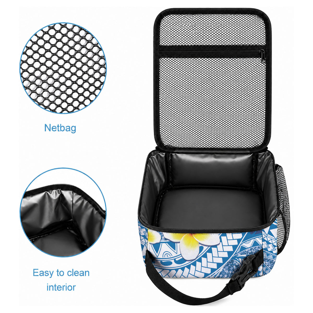Plumeria Polynesian Blue Glitter Pattern Lunch Bag LT01 - Polynesian Pride