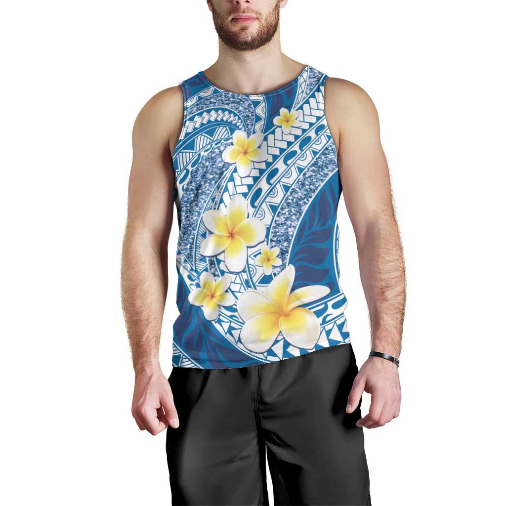 Plumeria Polynesian Blue Glitter Pattern Men Tank Top LT01 - Polynesian Pride