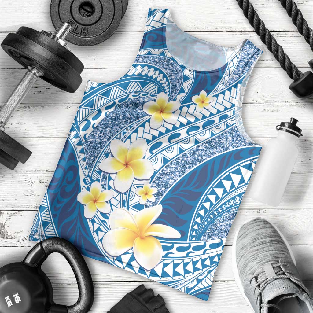 Plumeria Polynesian Blue Glitter Pattern Men Tank Top LT01 - Polynesian Pride