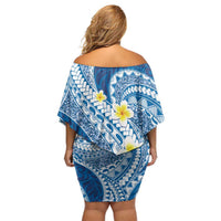 Plumeria Polynesian Blue Glitter Pattern Off Shoulder Short Dress LT01 - Polynesian Pride