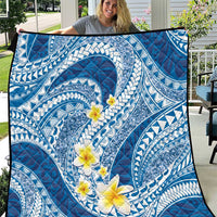 Plumeria Polynesian Blue Glitter Pattern Quilt