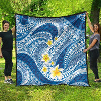 Plumeria Polynesian Blue Glitter Pattern Quilt