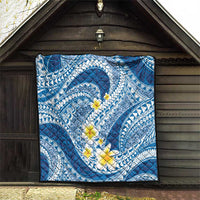 Plumeria Polynesian Blue Glitter Pattern Quilt