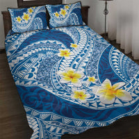 Plumeria Polynesian Blue Glitter Pattern Quilt Bed Set LT01 Blue - Polynesian Pride