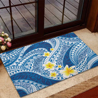 Plumeria Polynesian Blue Glitter Pattern Rubber Doormat LT01 - Polynesian Pride