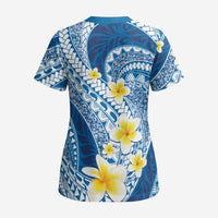 Plumeria Polynesian Blue Glitter Pattern Scrub Top LT01 - Polynesian Pride