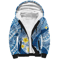 Plumeria Polynesian Blue Glitter Pattern Sherpa Hoodie LT01 Unisex Blue - Polynesian Pride