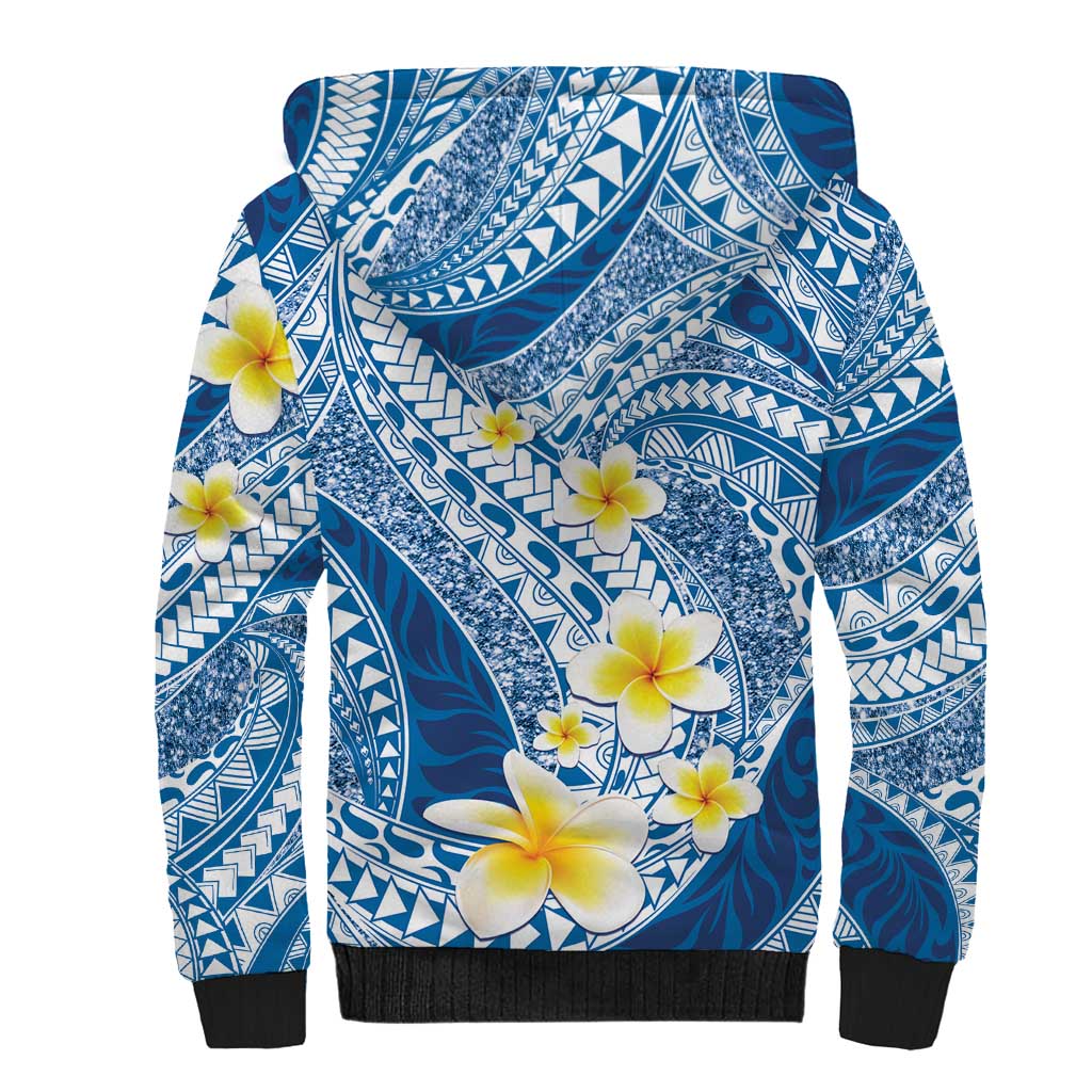 Plumeria Polynesian Blue Glitter Pattern Sherpa Hoodie LT01 - Polynesian Pride