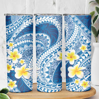 Plumeria Polynesian Blue Glitter Pattern Skinny Tumbler