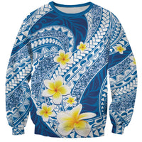 Plumeria Polynesian Blue Glitter Pattern Sweatshirt LT01 Unisex Blue - Polynesian Pride
