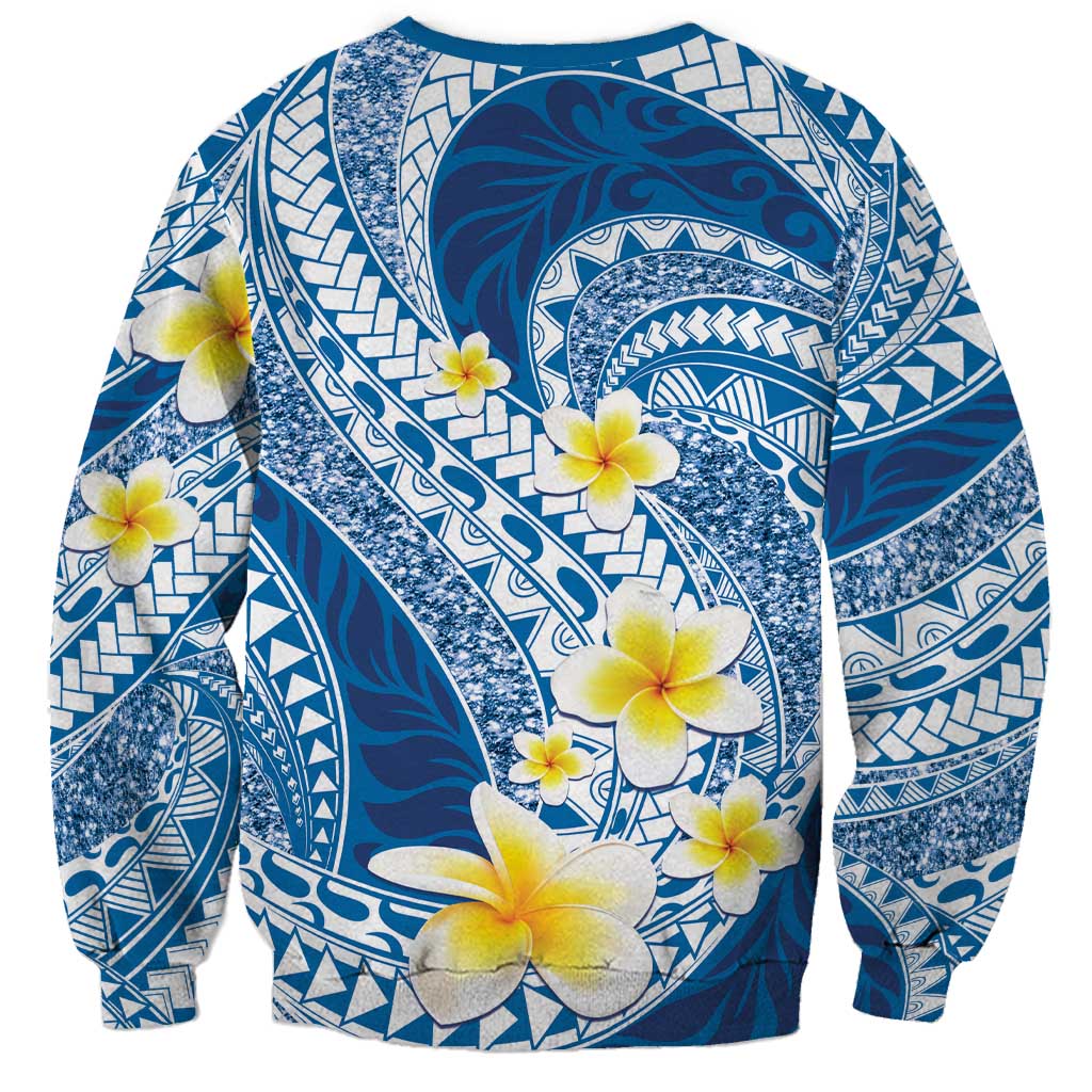 Plumeria Polynesian Blue Glitter Pattern Sweatshirt LT01 - Polynesian Pride