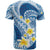 Plumeria Polynesian Blue Glitter Pattern T Shirt