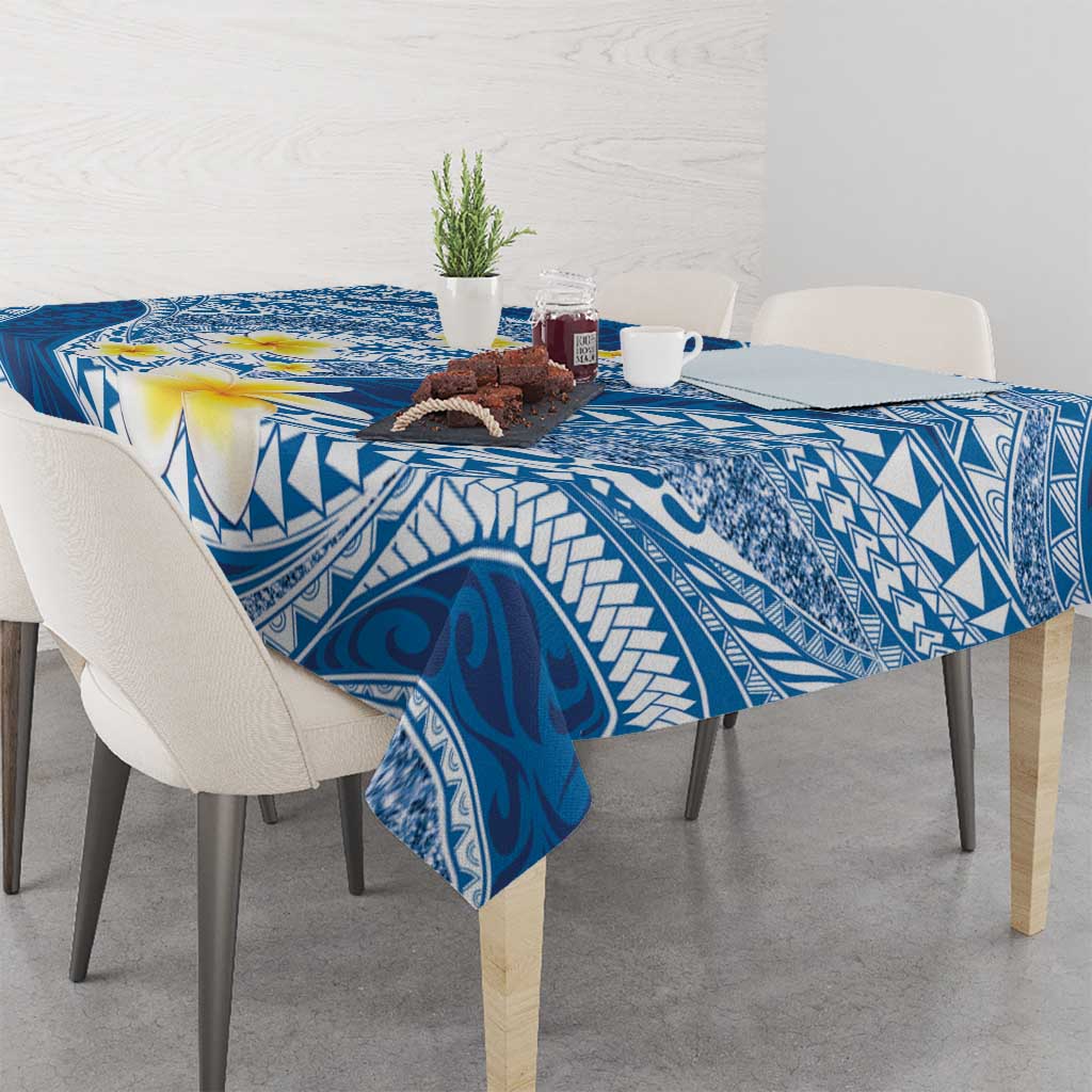 Plumeria Polynesian Blue Glitter Pattern Tablecloth LT01 - Polynesian Pride