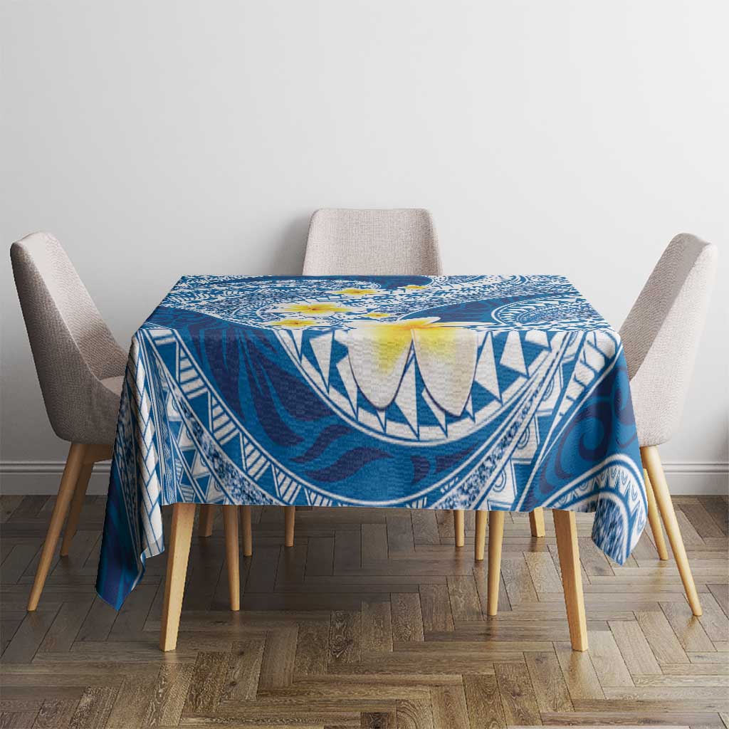 Plumeria Polynesian Blue Glitter Pattern Tablecloth LT01 - Polynesian Pride