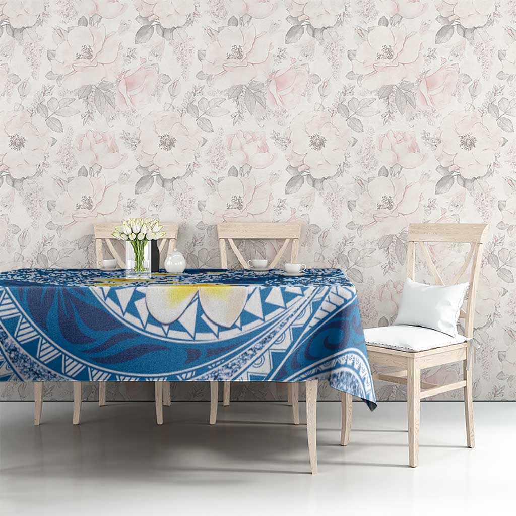 Plumeria Polynesian Blue Glitter Pattern Tablecloth LT01 - Polynesian Pride