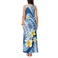 Plumeria Polynesian Blue Glitter Pattern Tank Maxi Dress LT01 - Polynesian Pride