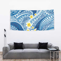 Plumeria Polynesian Blue Glitter Pattern Tapestry