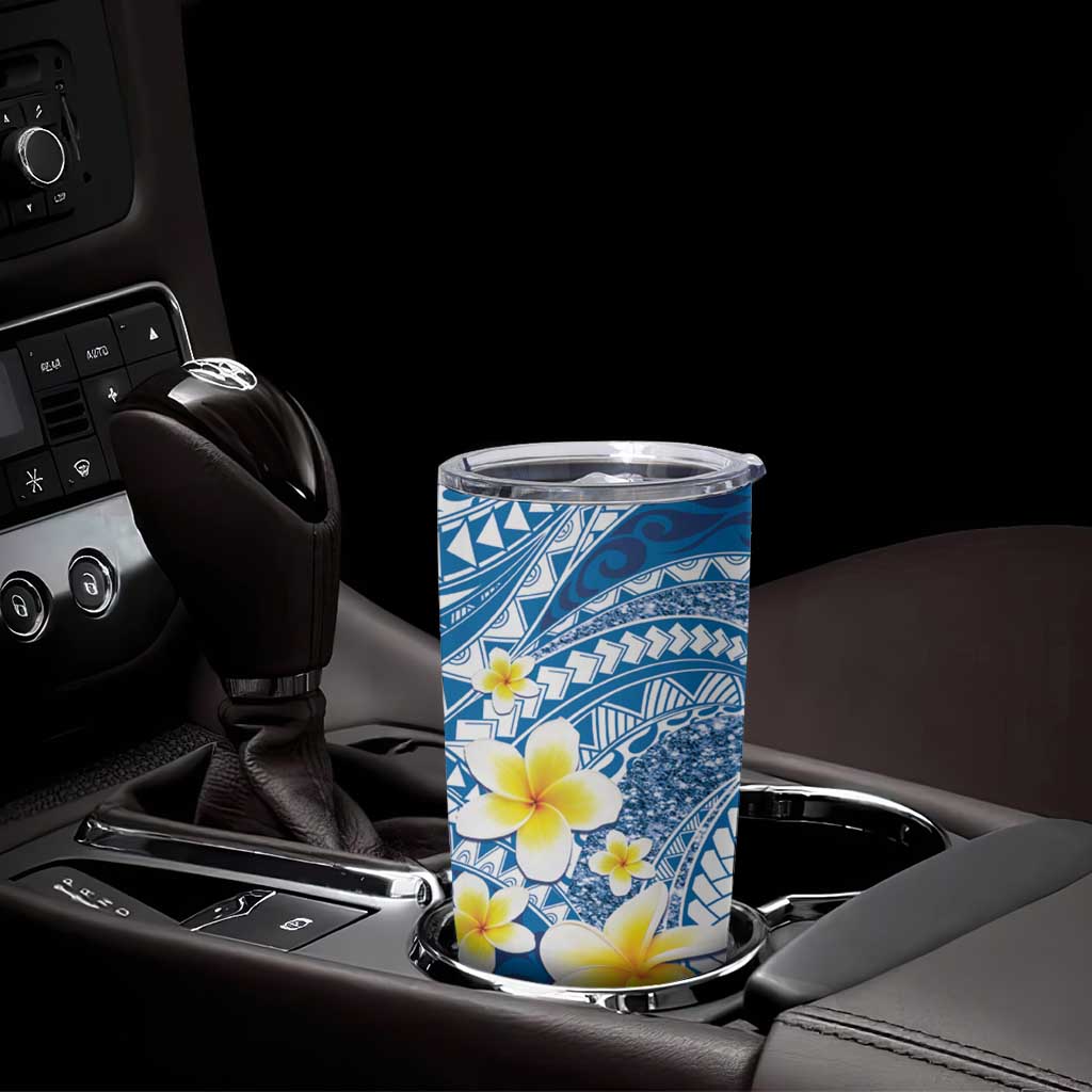 Plumeria Polynesian Blue Glitter Pattern Tumbler Cup LT01 - Polynesian Pride