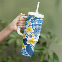Plumeria Polynesian Blue Glitter Pattern Tumbler With Handle LT01 - Polynesian Pride