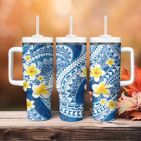 Plumeria Polynesian Blue Glitter Pattern Tumbler With Handle LT01 - Polynesian Pride