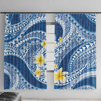 Plumeria Polynesian Blue Glitter Pattern Window Curtain LT01 With Hooks Blue - Polynesian Pride