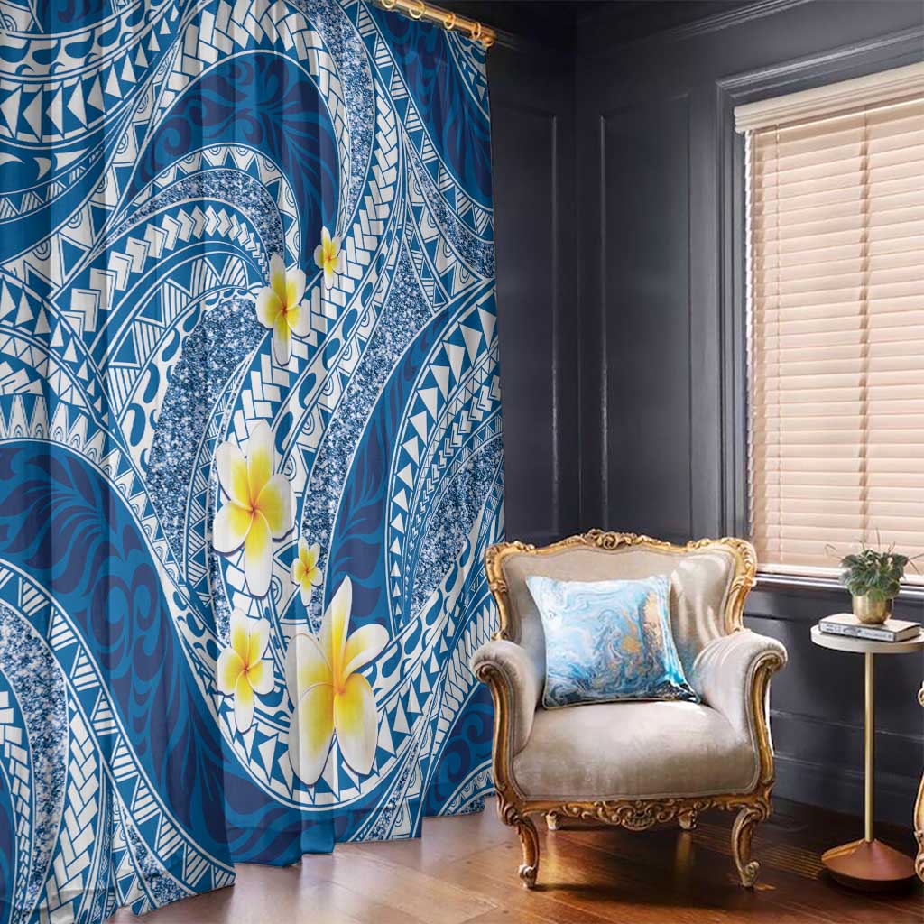 Plumeria Polynesian Blue Glitter Pattern Window Curtain LT01 - Polynesian Pride