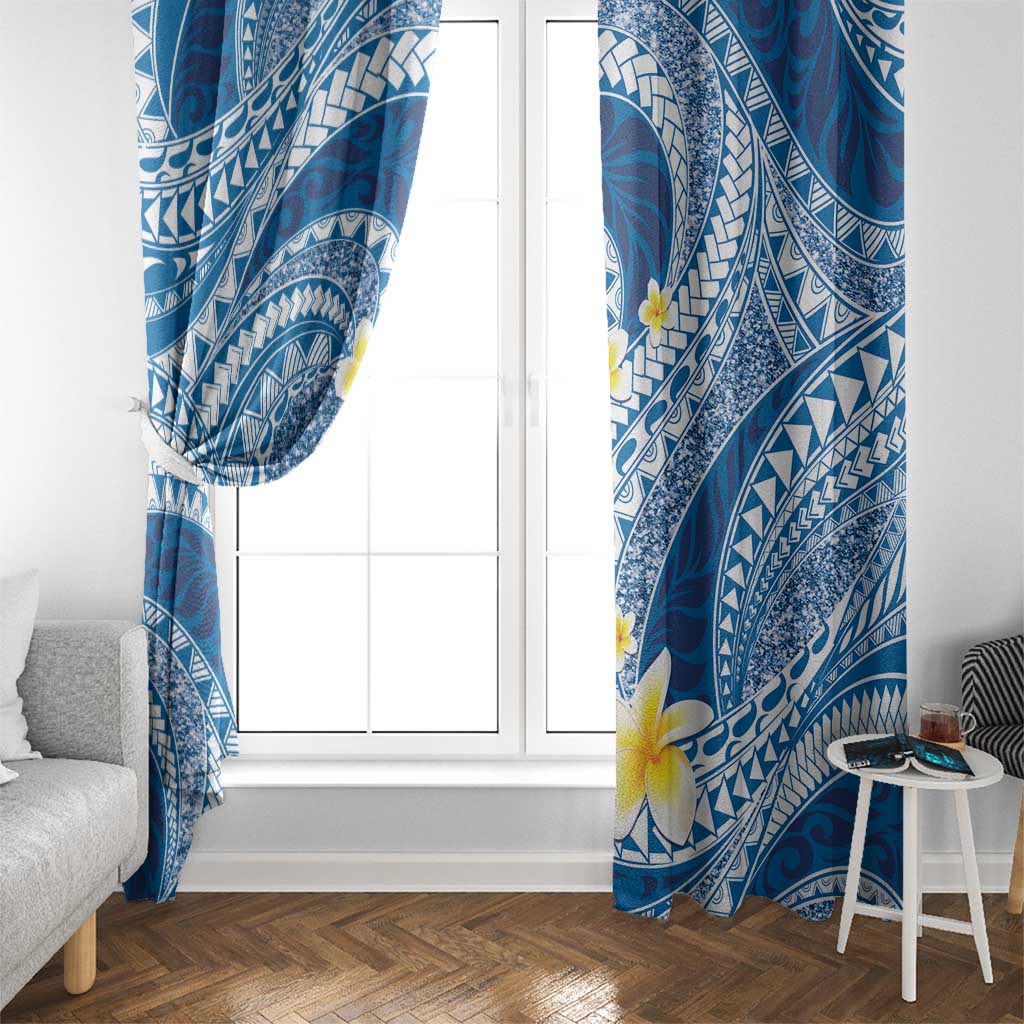 Plumeria Polynesian Blue Glitter Pattern Window Curtain LT01 - Polynesian Pride