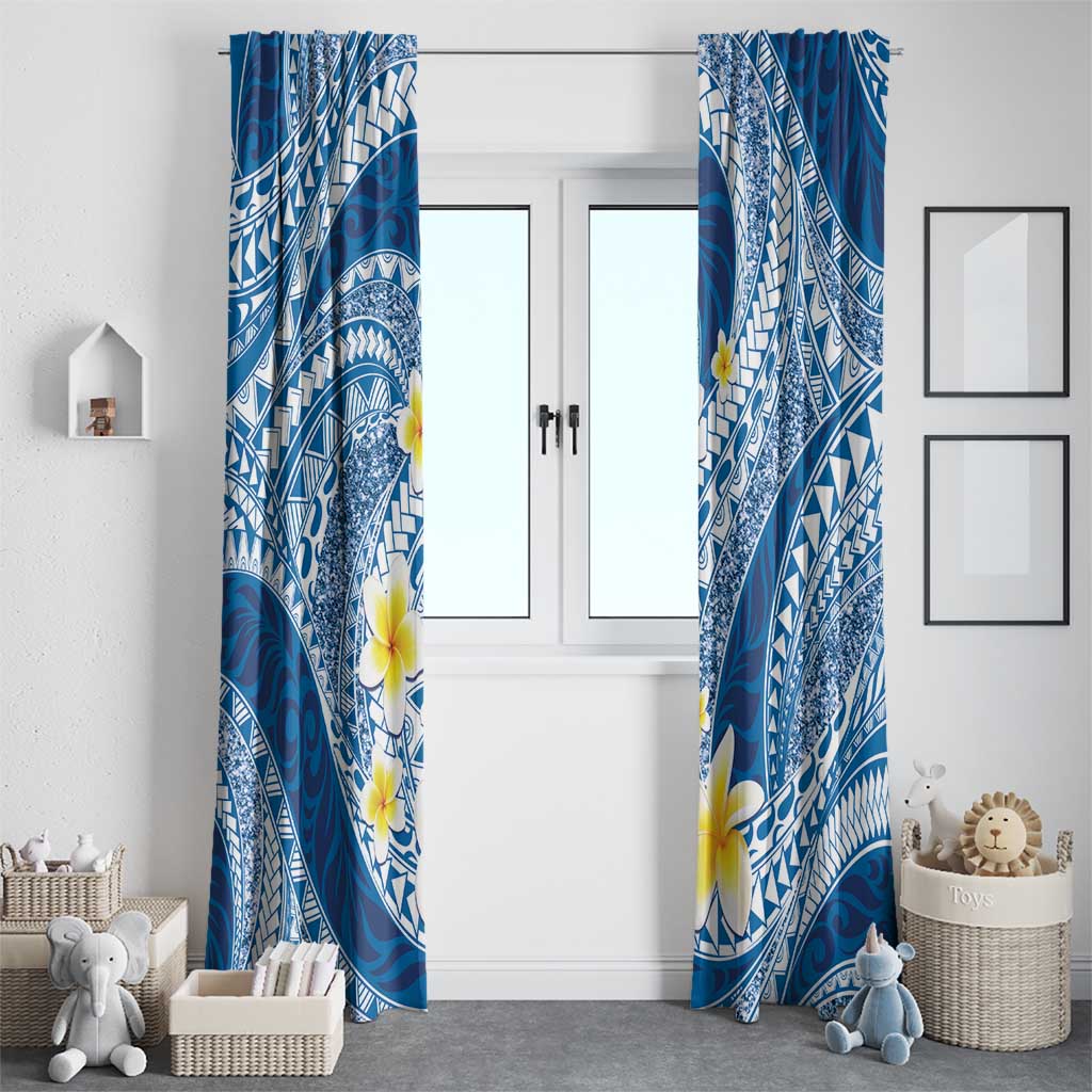 Plumeria Polynesian Blue Glitter Pattern Window Curtain LT01 - Polynesian Pride