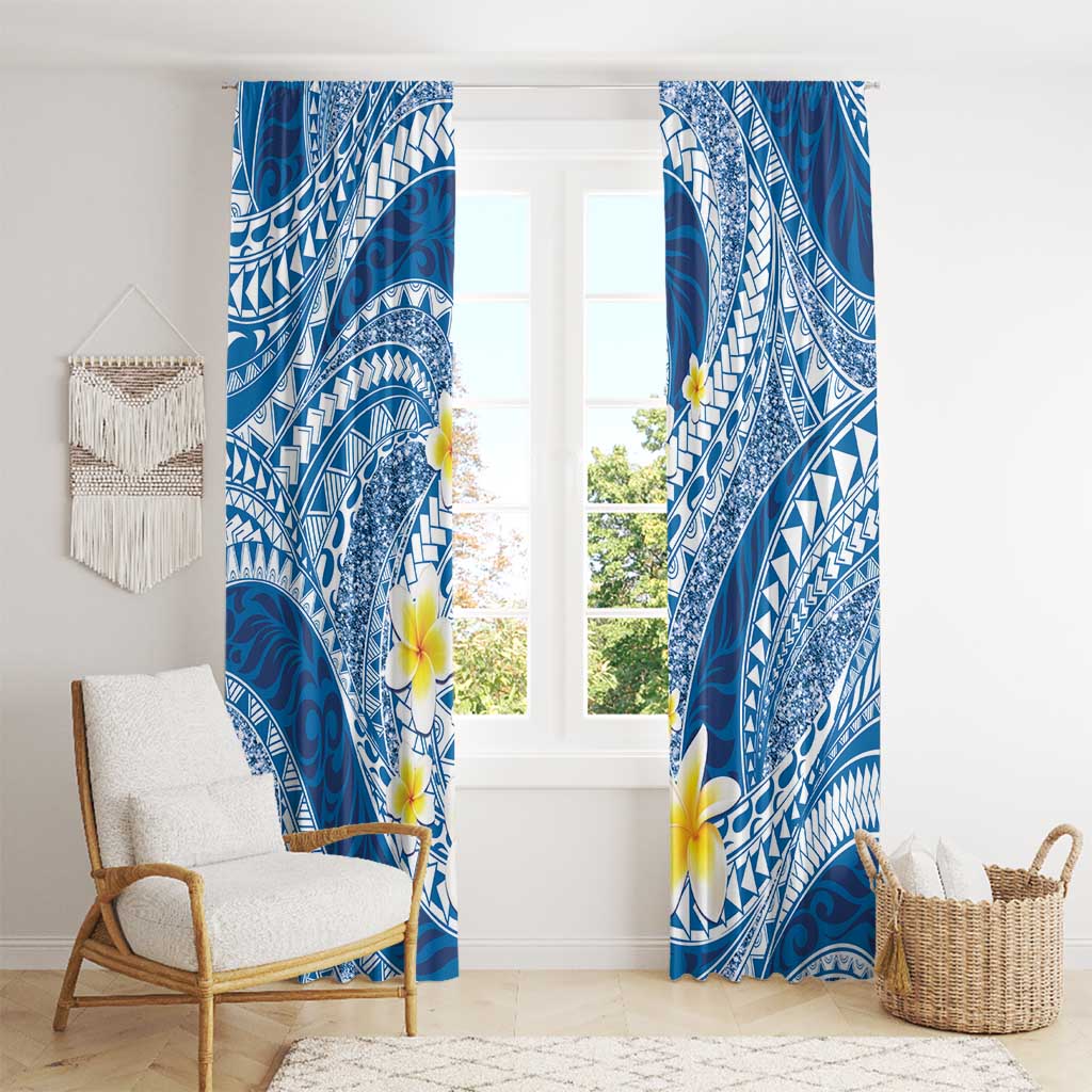 Plumeria Polynesian Blue Glitter Pattern Window Curtain LT01 - Polynesian Pride