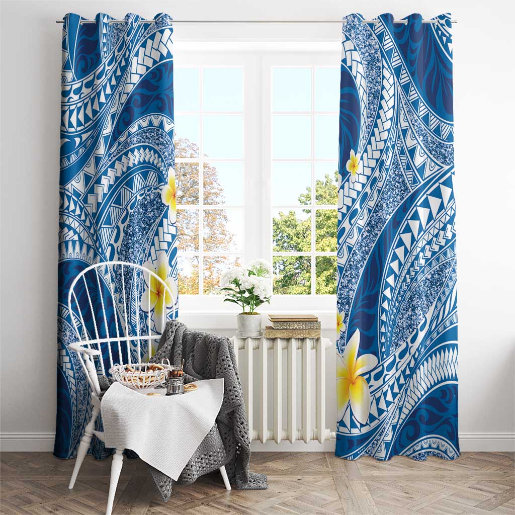 Plumeria Polynesian Blue Glitter Pattern Window Curtain LT01 - Polynesian Pride