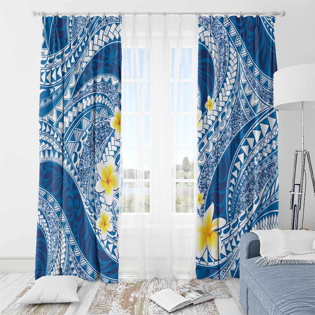 Plumeria Polynesian Blue Glitter Pattern Window Curtain LT01 - Polynesian Pride