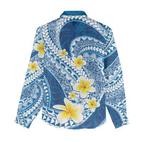 Plumeria Polynesian Blue Glitter Pattern Women Casual Shirt
