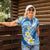 Plumeria Polynesian Blue Glitter Pattern Women Polo Shirt