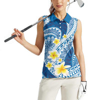 Plumeria Polynesian Blue Glitter Pattern Women Sleeveless Polo Shirt