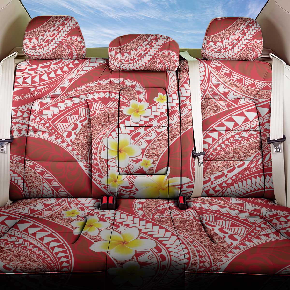 Plumeria Polynesian Coral Glitter Pattern Back Car Seat Cover