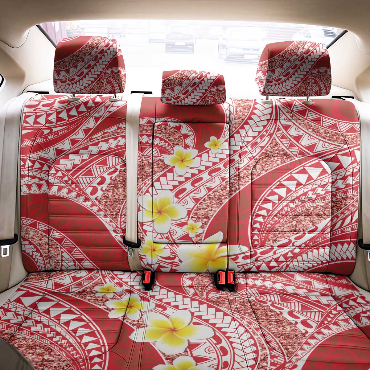Plumeria Polynesian Coral Glitter Pattern Back Car Seat Cover