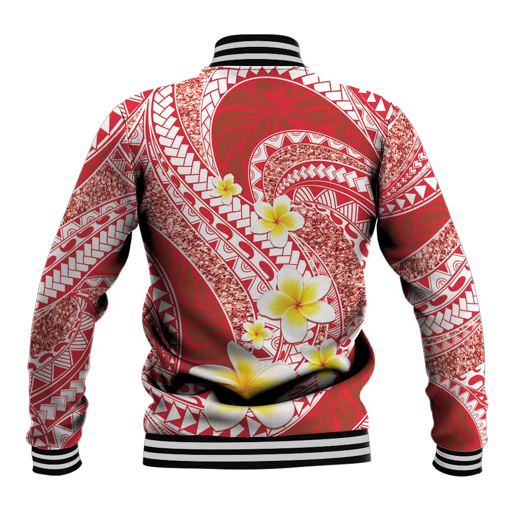 Plumeria Polynesian Coral Glitter Pattern Baseball Jacket LT01 - Polynesian Pride