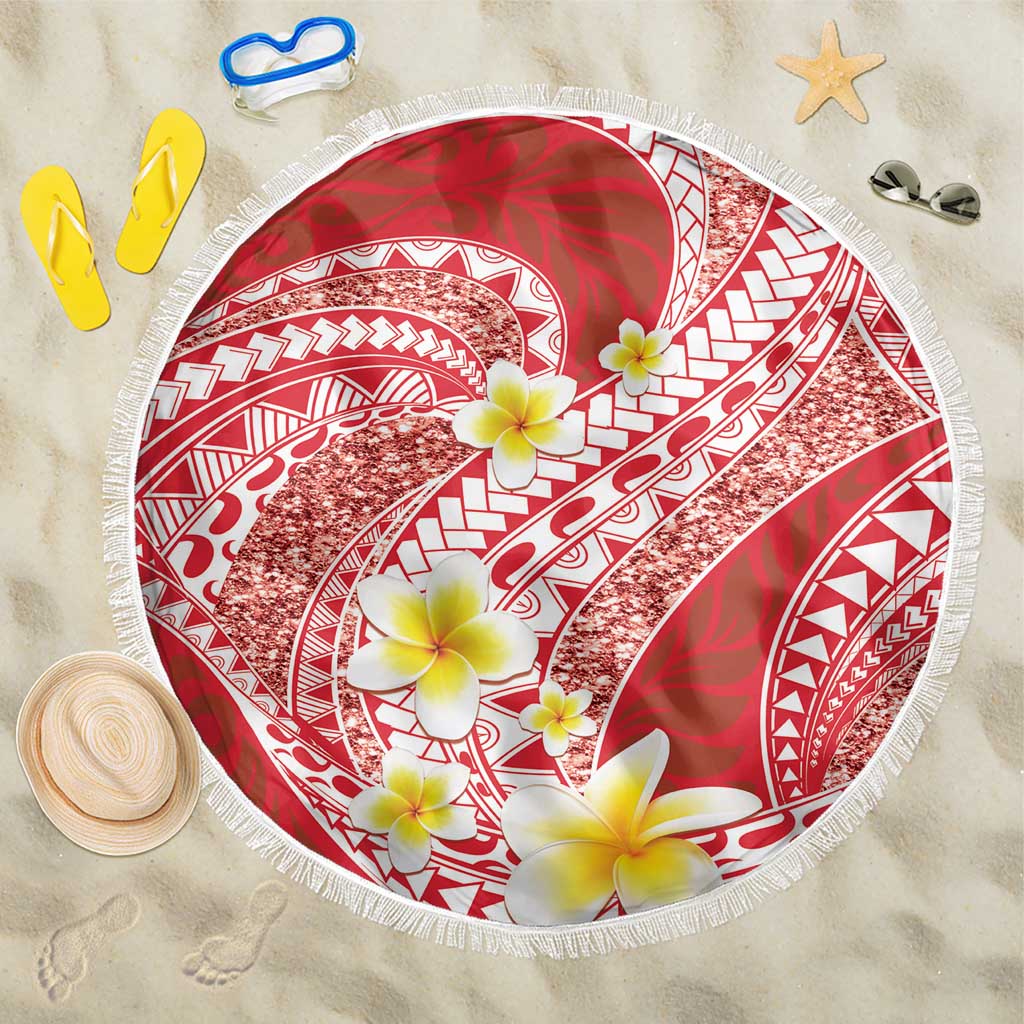 Plumeria Polynesian Coral Glitter Pattern Beach Blanket LT01 One Size 150cm Coral - Polynesian Pride