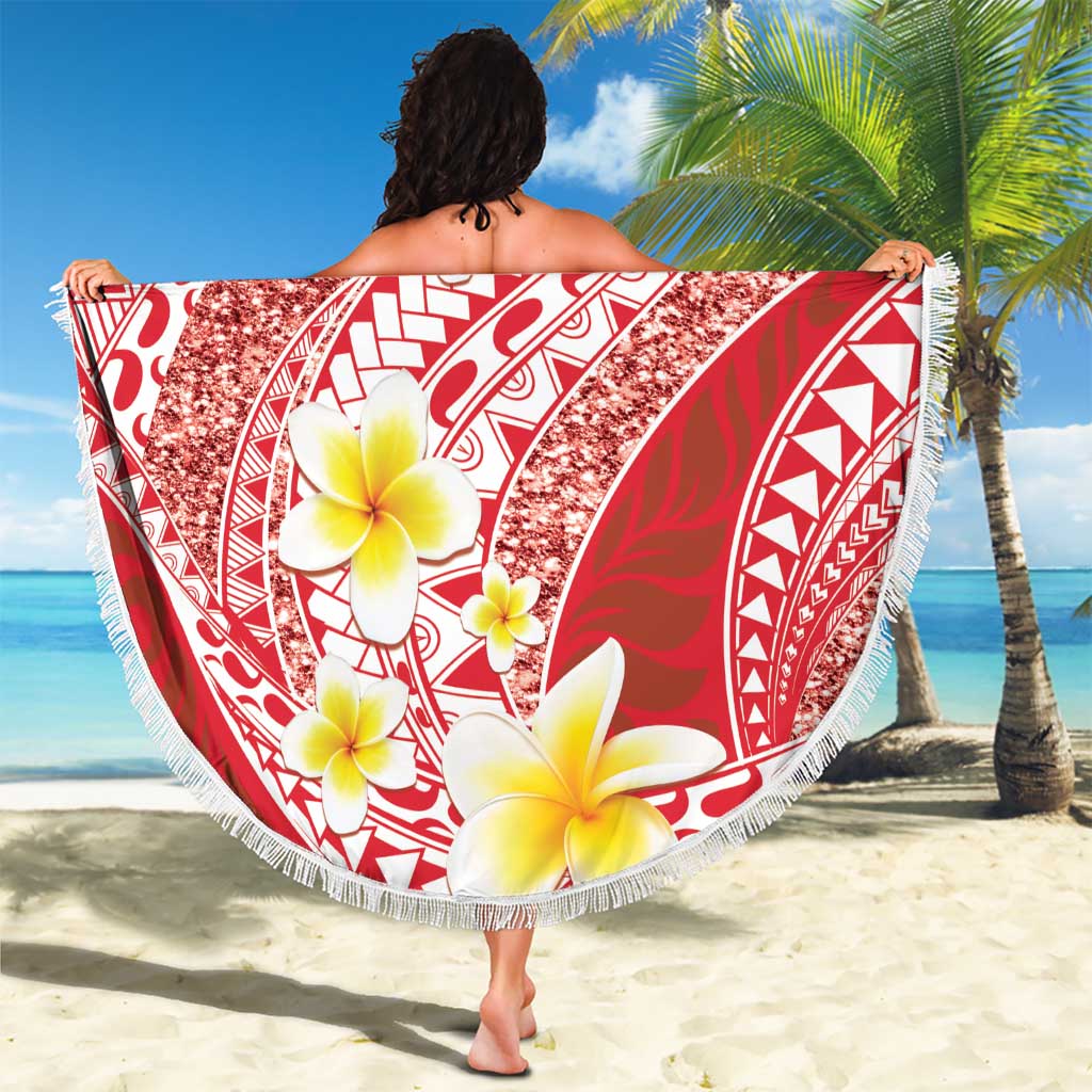 Plumeria Polynesian Coral Glitter Pattern Beach Blanket LT01 - Polynesian Pride
