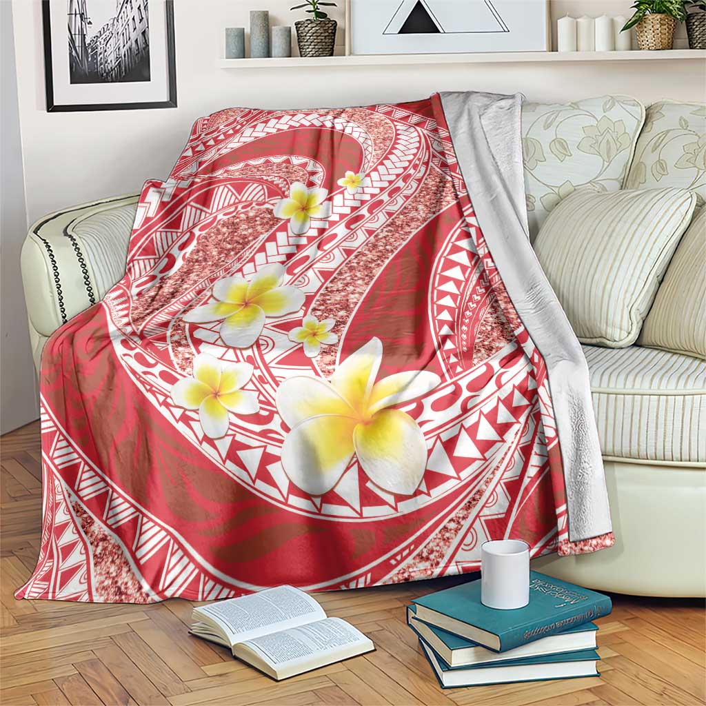 Plumeria Polynesian Coral Glitter Pattern Blanket LT01 Coral - Polynesian Pride