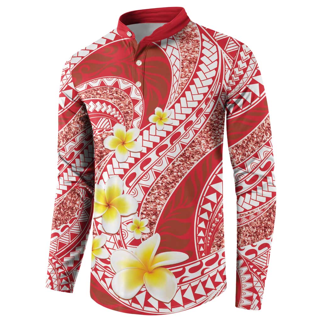 Plumeria Polynesian Coral Glitter Pattern Button Sweatshirt LT01 - Polynesian Pride