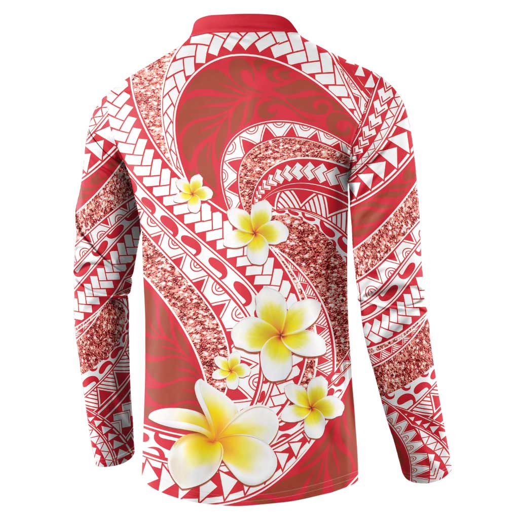 Plumeria Polynesian Coral Glitter Pattern Button Sweatshirt LT01 - Polynesian Pride