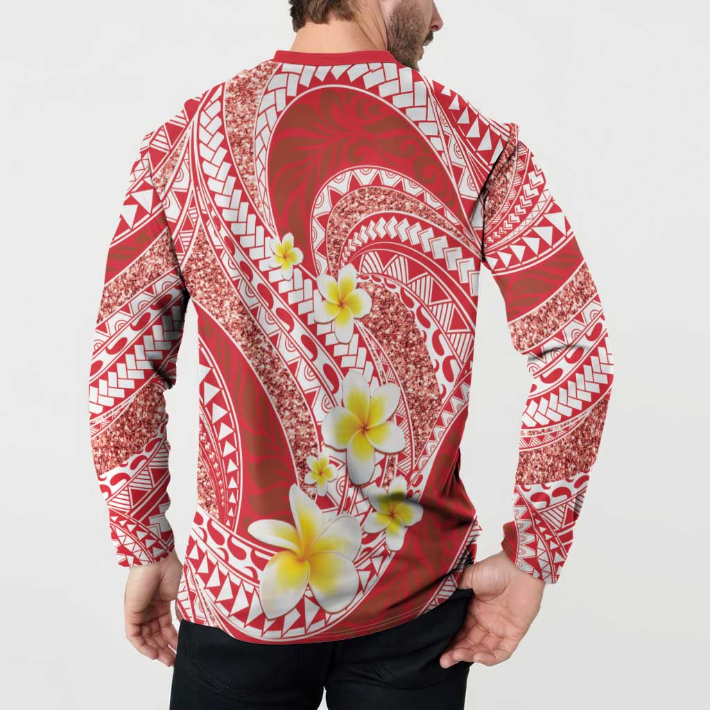 Plumeria Polynesian Coral Glitter Pattern Button Sweatshirt LT01 - Polynesian Pride