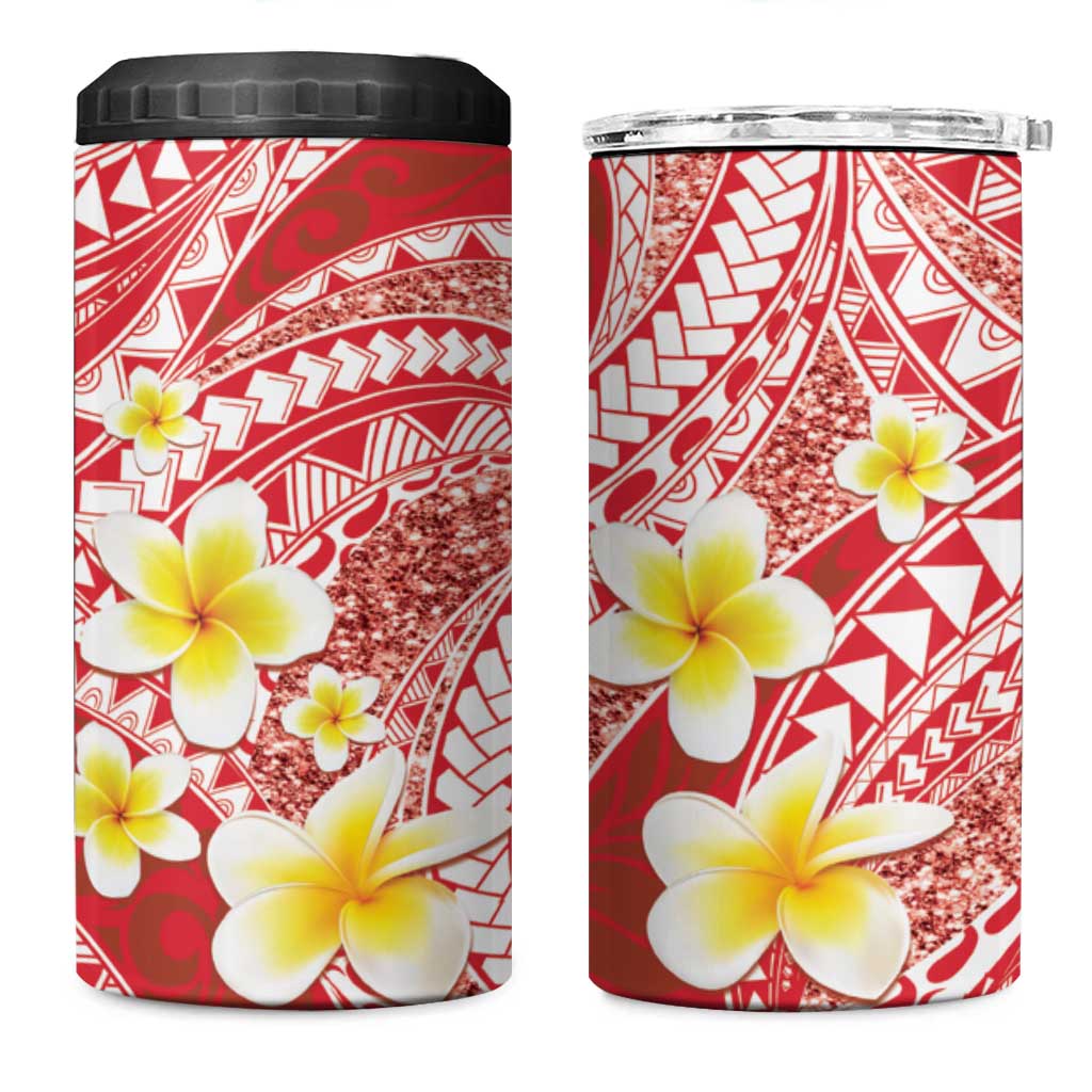 Plumeria Polynesian Coral Glitter Pattern 4 in 1 Can Cooler Tumbler LT01 One Size: 16 oz Coral - Polynesian Pride