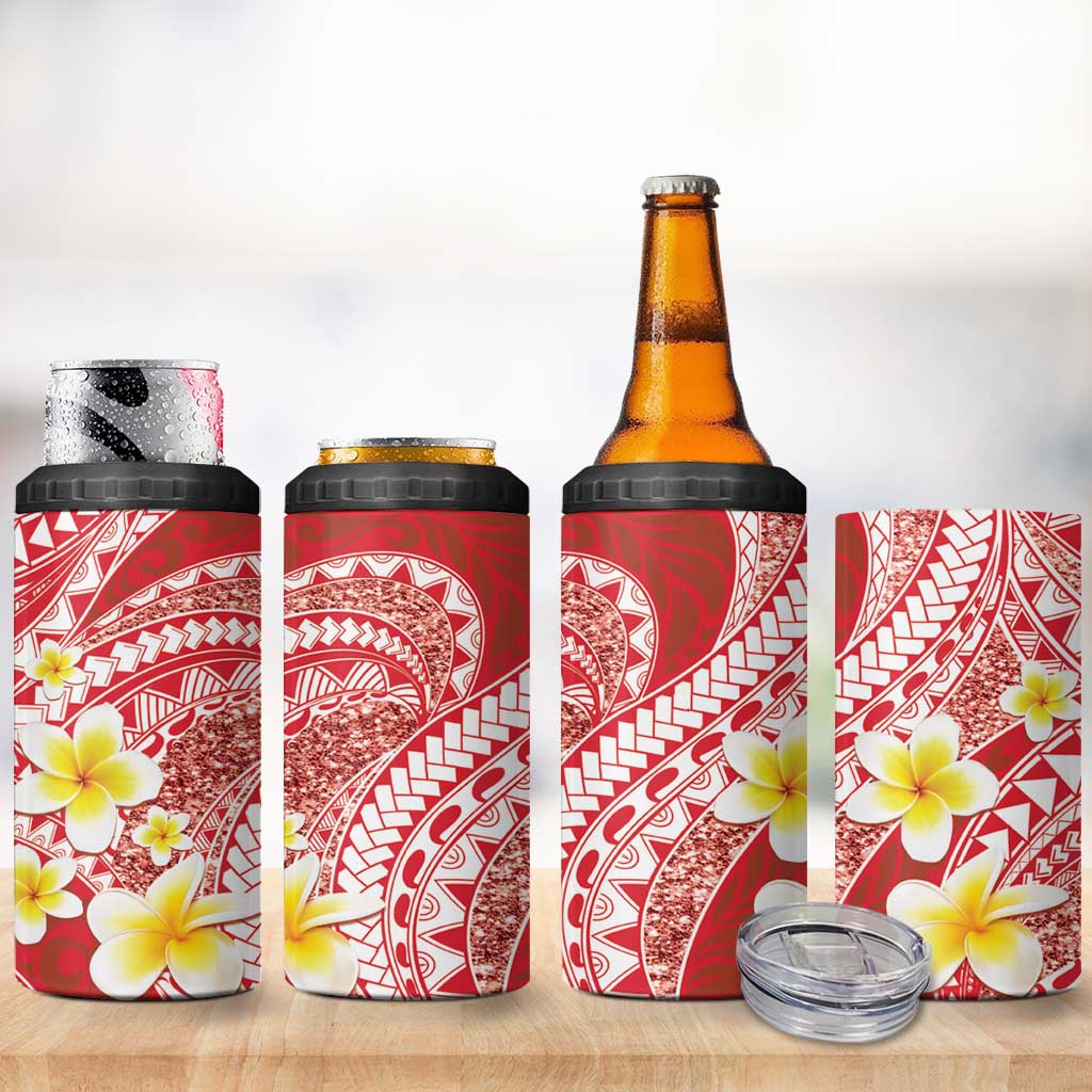 Plumeria Polynesian Coral Glitter Pattern 4 in 1 Can Cooler Tumbler LT01 - Polynesian Pride