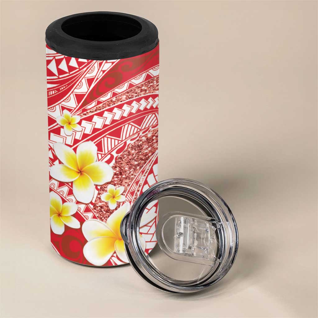 Plumeria Polynesian Coral Glitter Pattern 4 in 1 Can Cooler Tumbler LT01 - Polynesian Pride