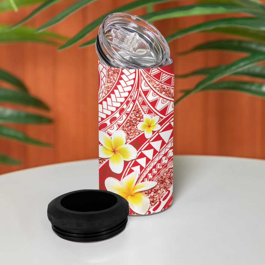 Plumeria Polynesian Coral Glitter Pattern 4 in 1 Can Cooler Tumbler LT01 - Polynesian Pride